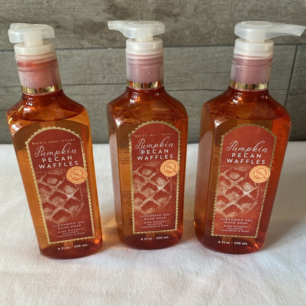 Lot Of 3 Bath And Body Works Pumpkin Pecan Waffles Cleansing Gel Hand Soap New